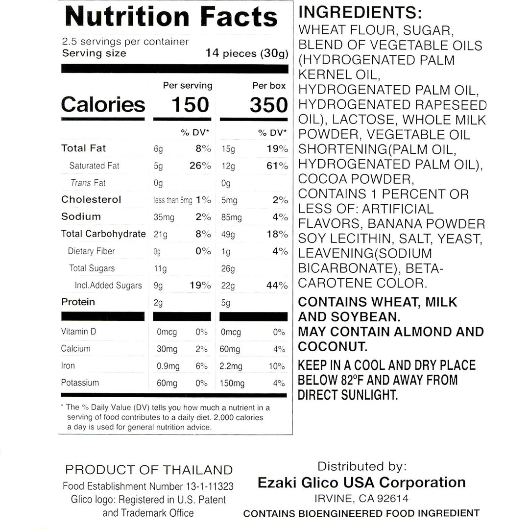Glico Pocky: Variety Pack nutritional information label and list of ingredients for a Glico food product.