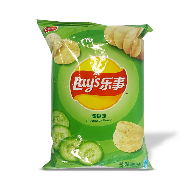 A bag of Lay's cucumber-flavored Asian Lay's Potato Chips.