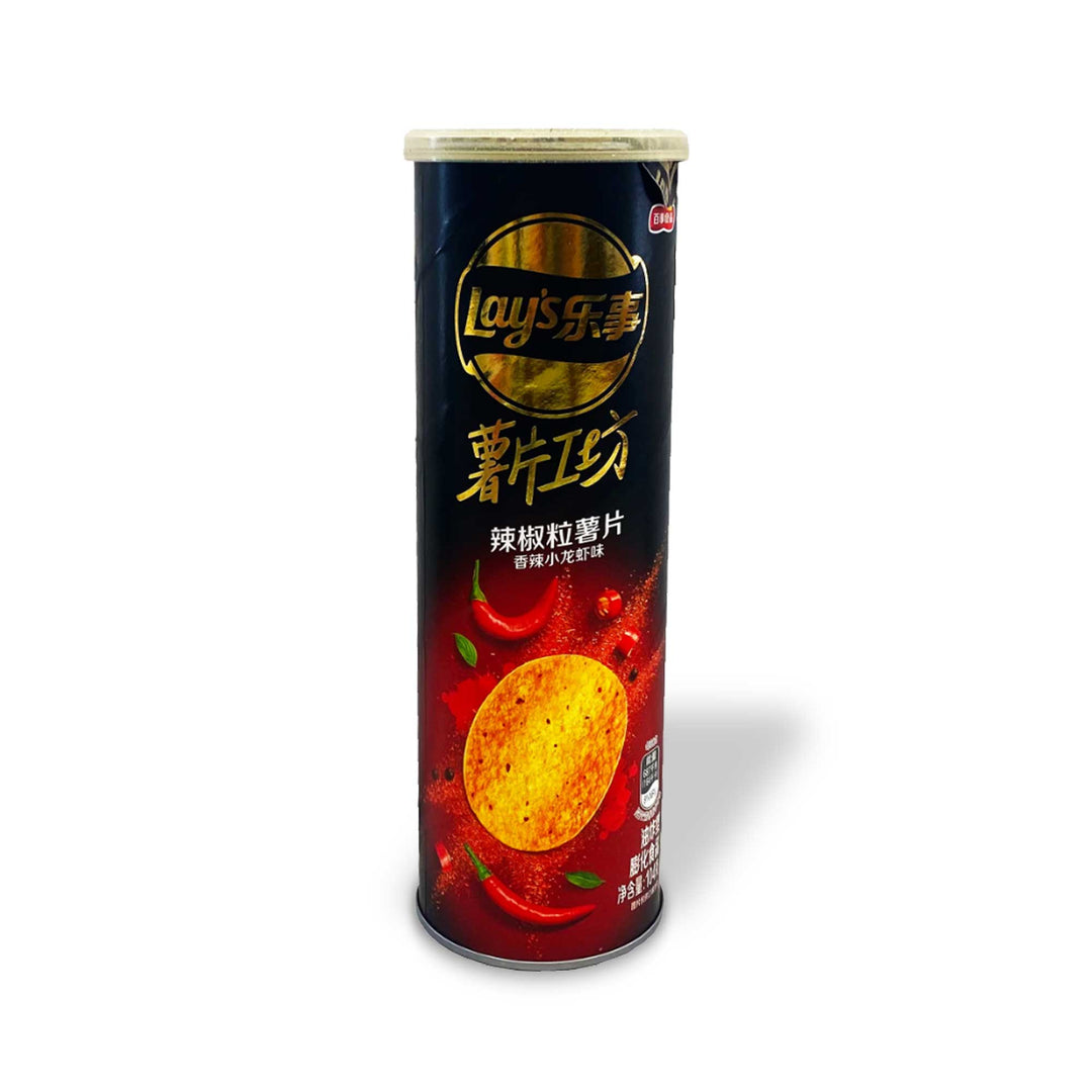 A can of Lay's Craft Potato Chips: Spicy Crayfish on a white background.