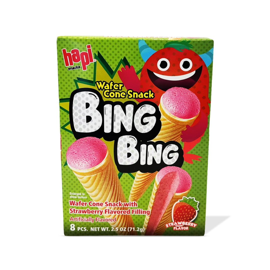 A snack box of Hapi Bing Bing Cone: Strawberry ice cream cones.