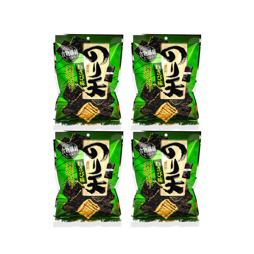 Four identical packages of Ohgiya Noriten Seaweed Tempura Chips: Wasabi 4 Pack displayed in a versatile grid pattern.
