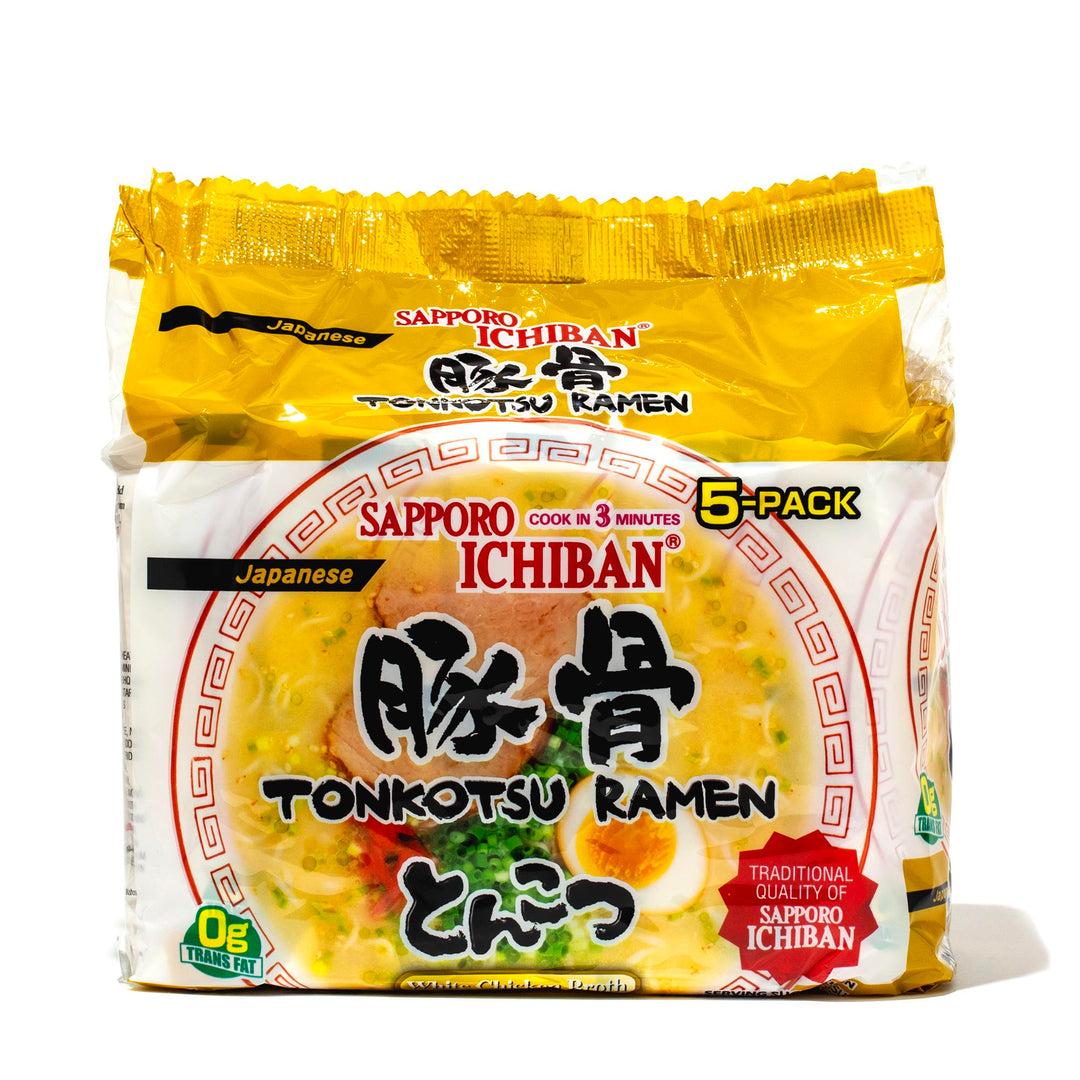 A package of Sapporo Ichiban Tonkotsu Ramen (5-pack) by Sanyo Foods on a white background.