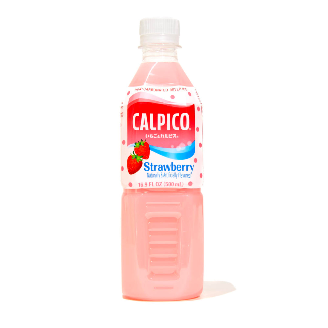 A bottle of Asahi Calpico: Strawberry on a white background.