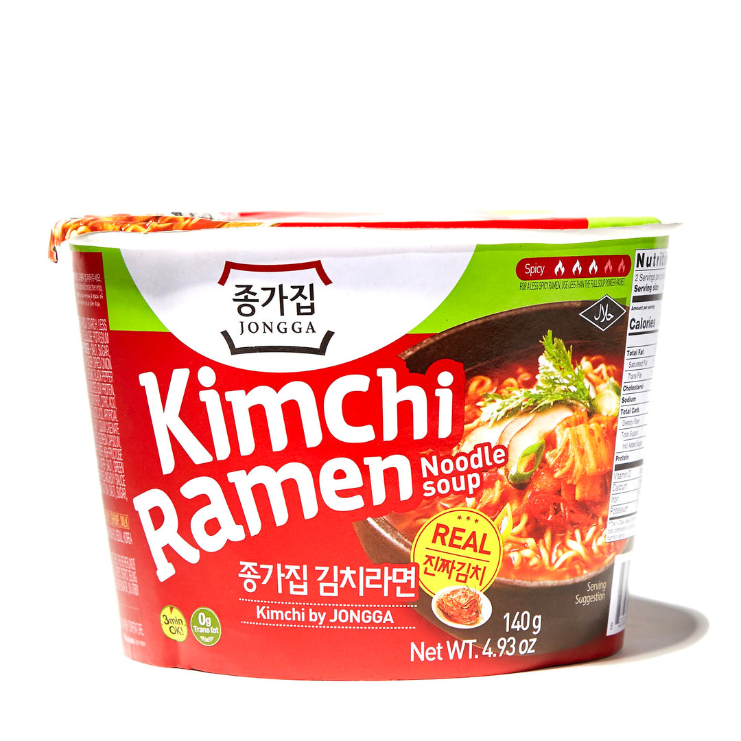 Jongga Kimchi Ramen on a white background.