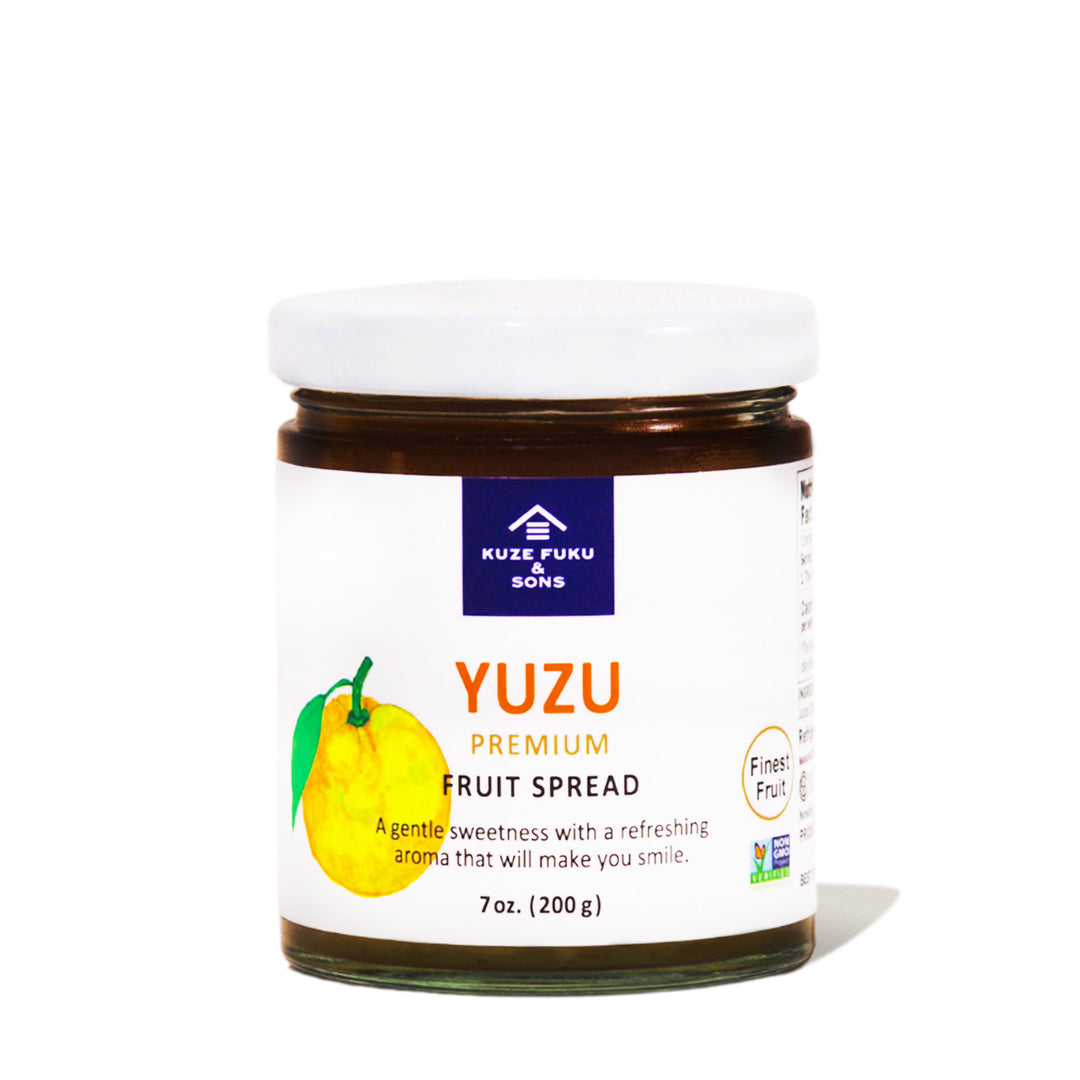 A jar of Kuze Fuku Yuzu Fruit Spread on a white background.