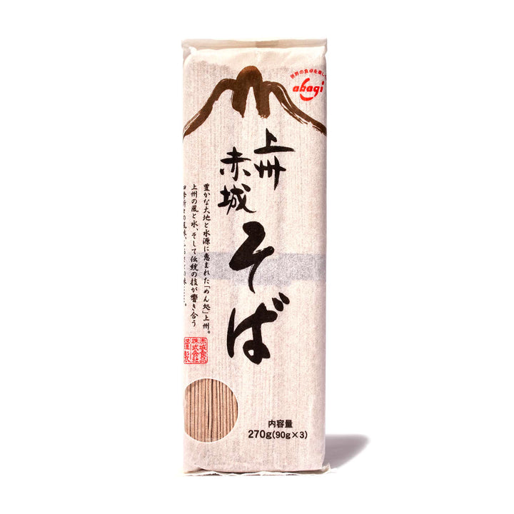A package of Akagi Joshu Akagi Soba rice with Akagi writing on it.