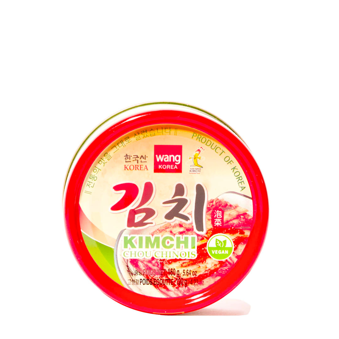 A tin of Wang Tinned Napa Cabbage Kimchi on a white background.