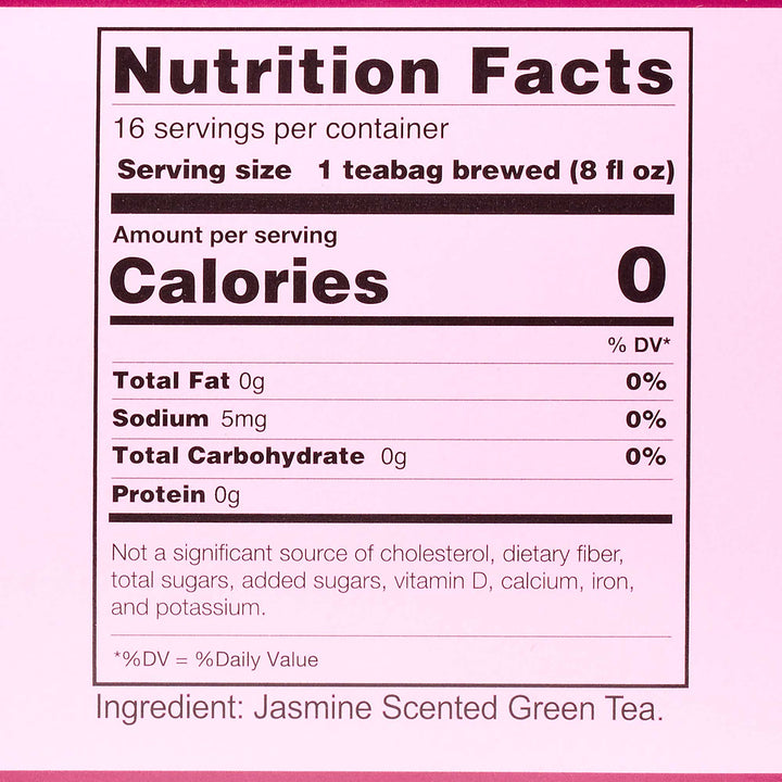 Yamamotoyama Jasmine Tea (16 bags) nutrition facts label.