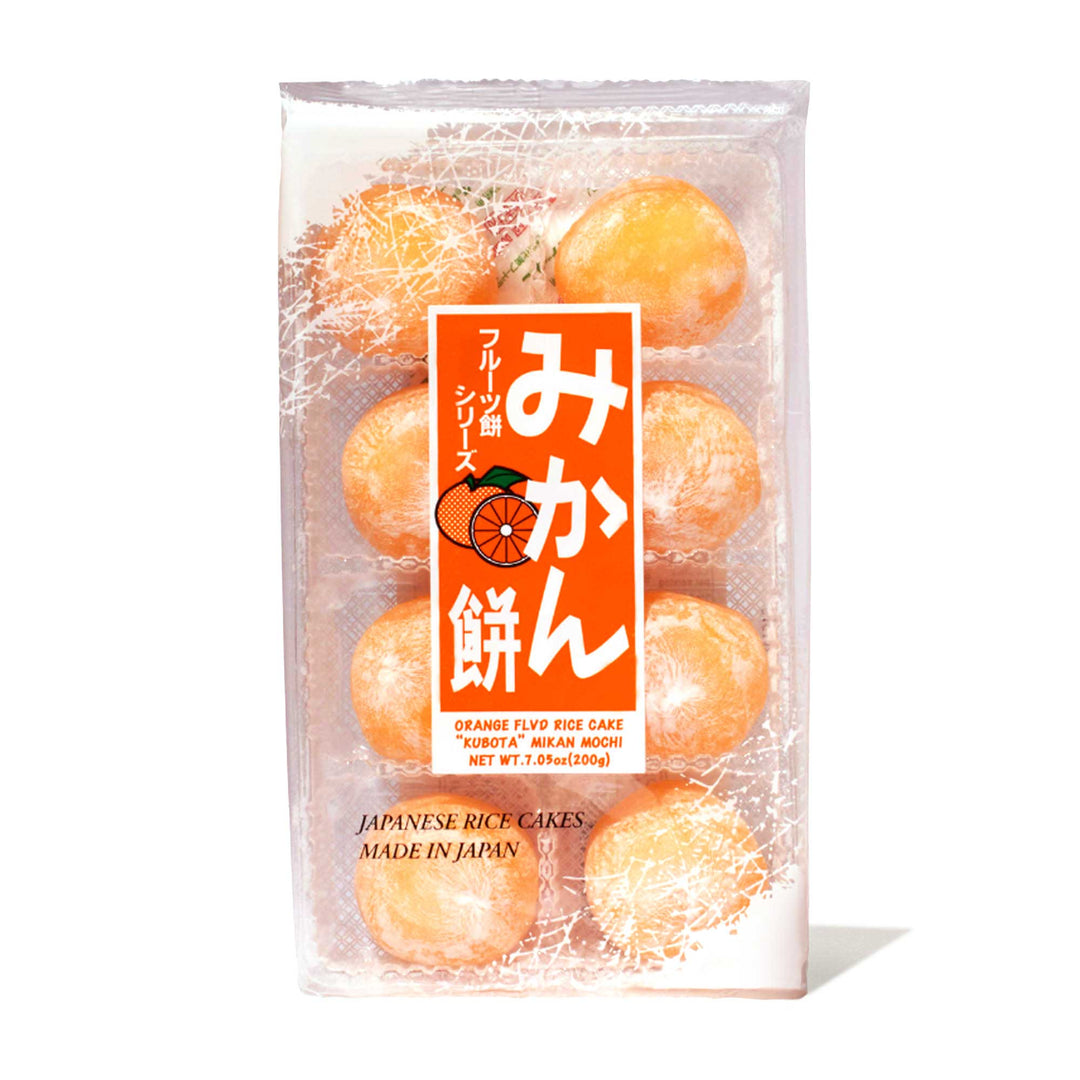 Package of Kubota Daifuku Mochi: Mikan Orange 4 Pack rice cakes.
