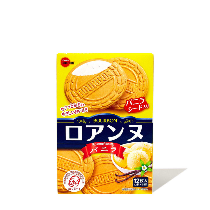 A package of Bourbon Roanne Cookies: Vanilla with Japanese writing on it.