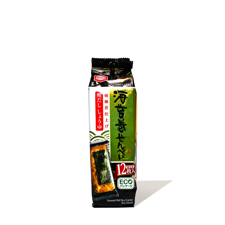 A package of Kameda Seaweed Rice Crackers: Bonito Dashi Soy Sauce on a white background.