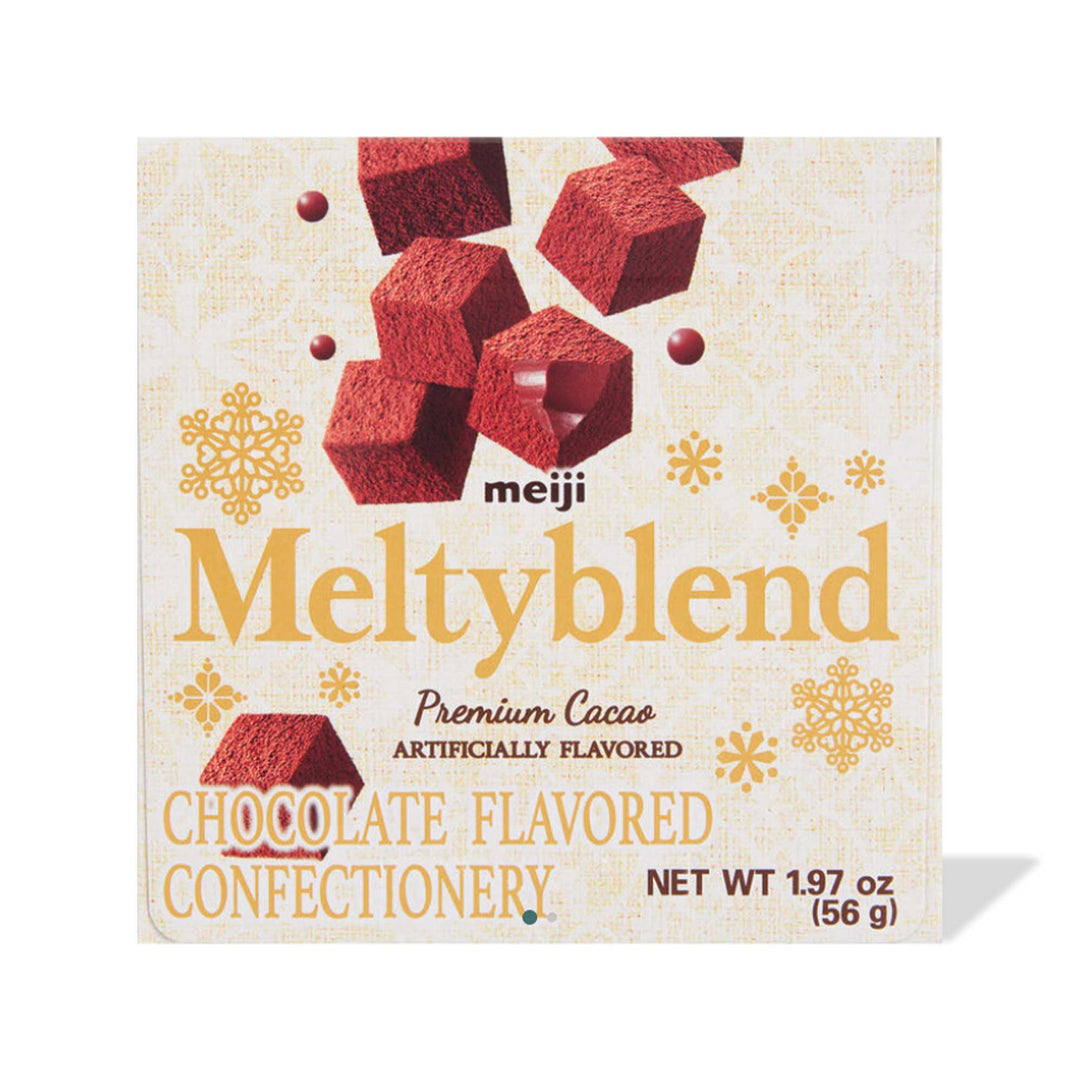 A box of Meiji Melty Blend Chocolate: Premium Cacao confectionery.