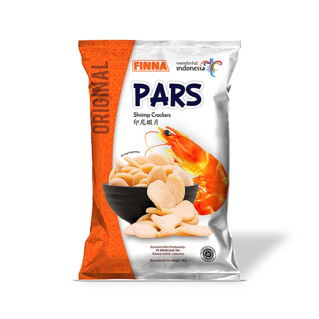 A bag of Finna Pars Shrimp Crackers: Original on a white background.