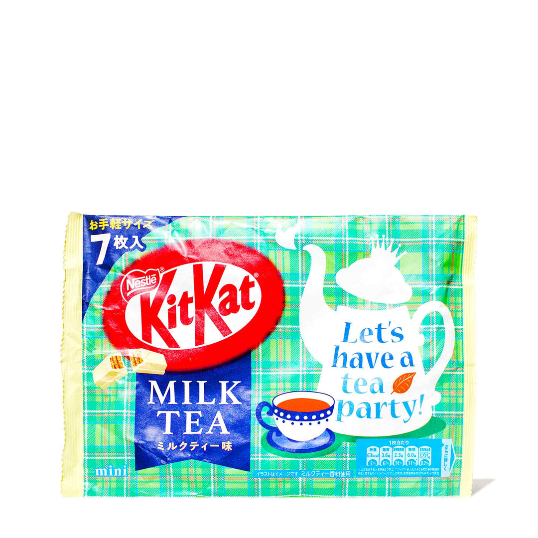 A bag of Japanese Kit Kat: Milk Tea by Nestle Japan on a white background.