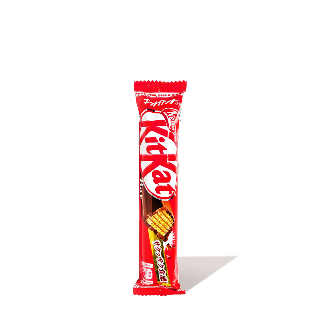 A Japanese Kit Kat: Original Bar on a white background by Nestle Japan.