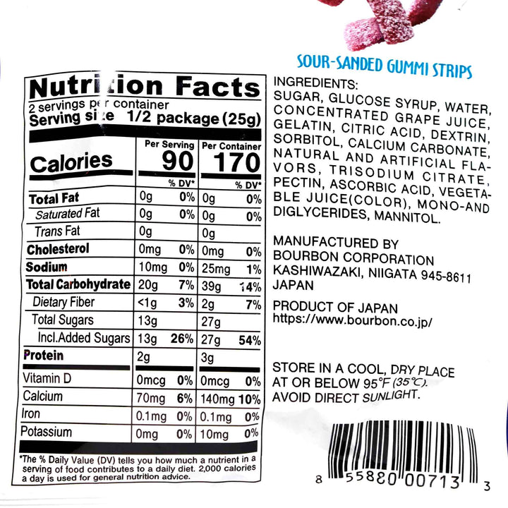 Bourbon Fettuccine Gummy: Grape nutrition facts.
