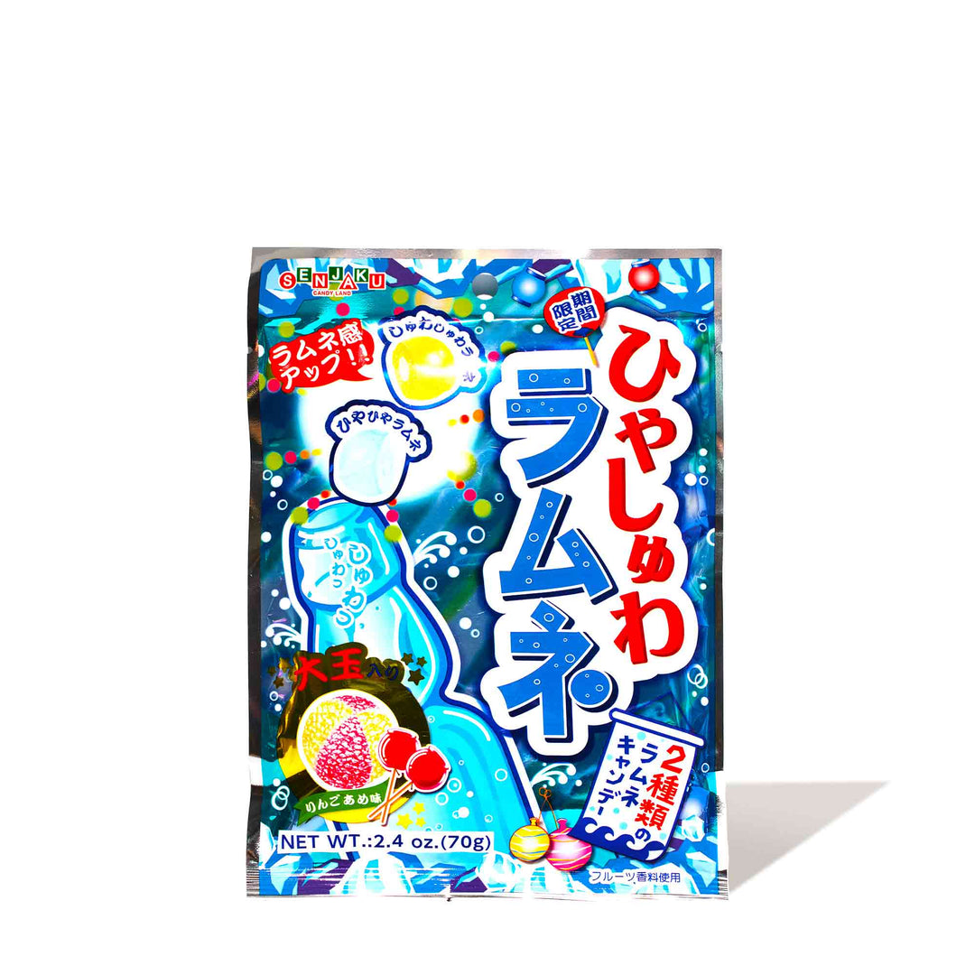 A package of Senjaku Cool & Bubbly Ramune Candy on a white background.