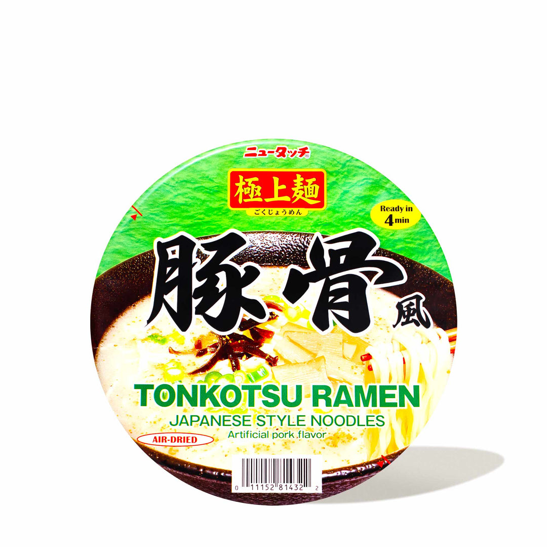 A bowl of New Touch Premium Ramen Noodle: Tonkotsu on a white background.