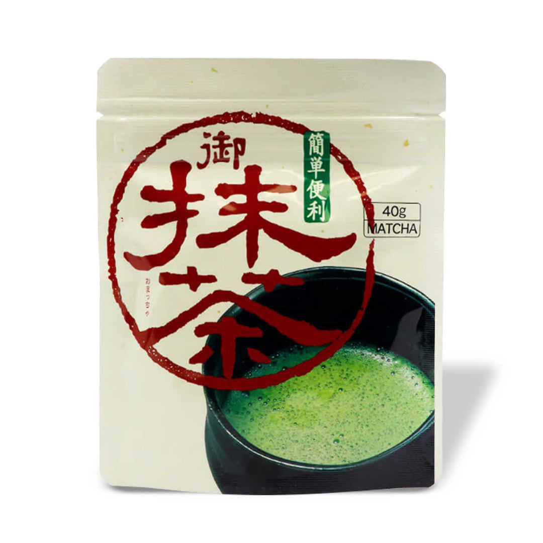 A pouch of Hamasaen Matcha with Hamasen branding on it.