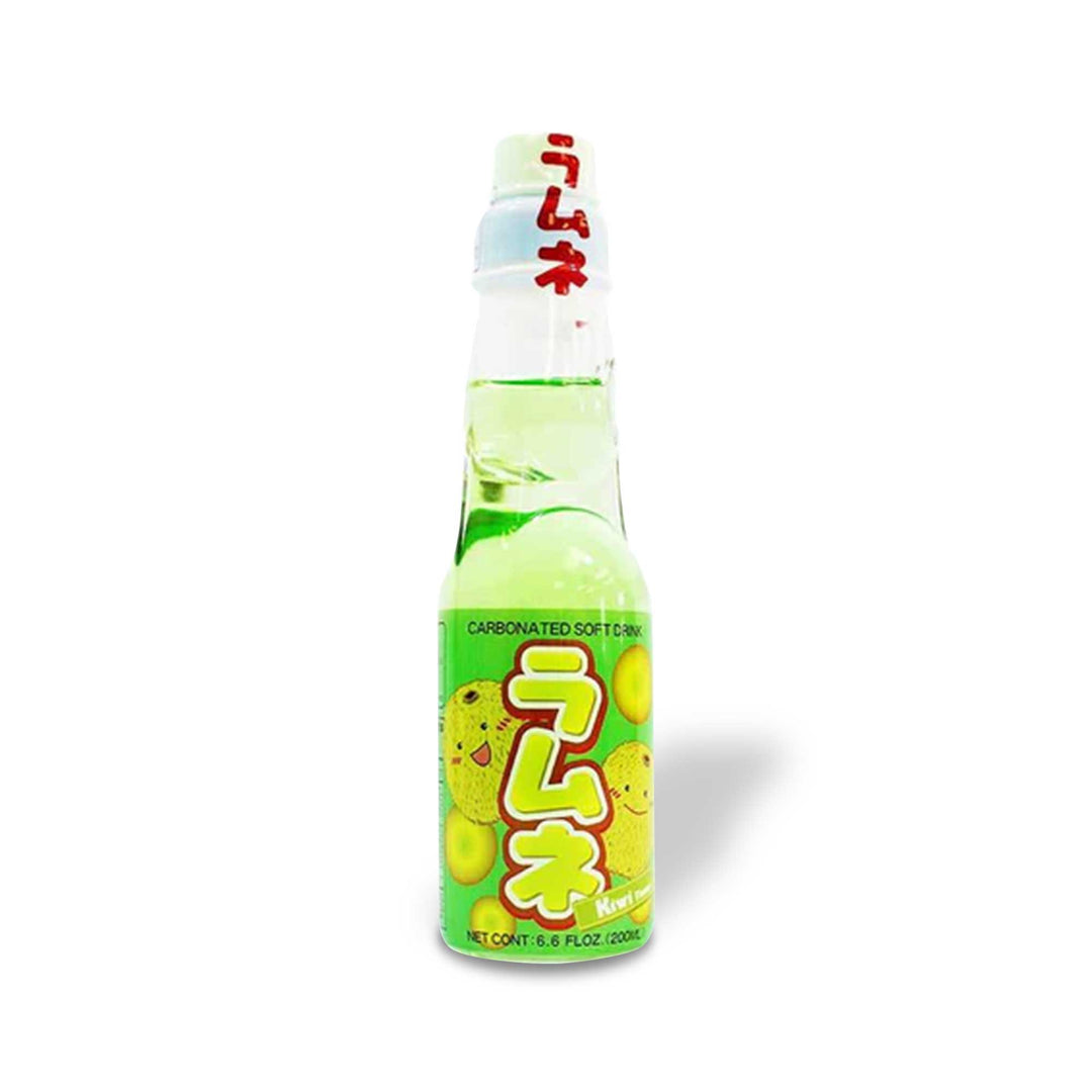 A bottle of Daiei Ramune Soda: Kiwi by Hata on a white background.