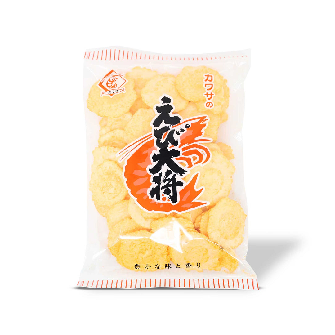 A bag of Kawasa Shrimp King Crackers with Chinese writing on it.