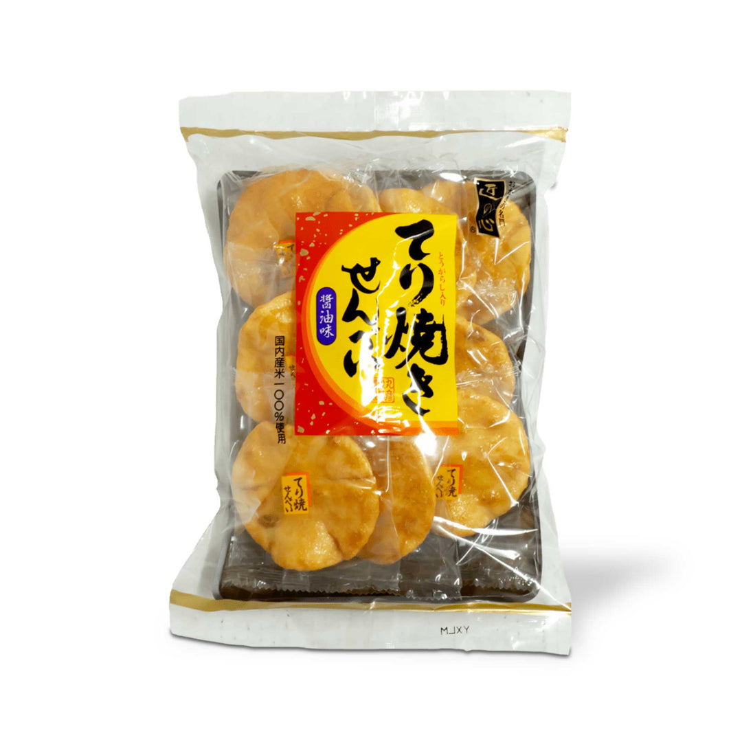A bag of Maruhiko Teriyaki Senbei Rice Crackers (10 pieces) on a white background.