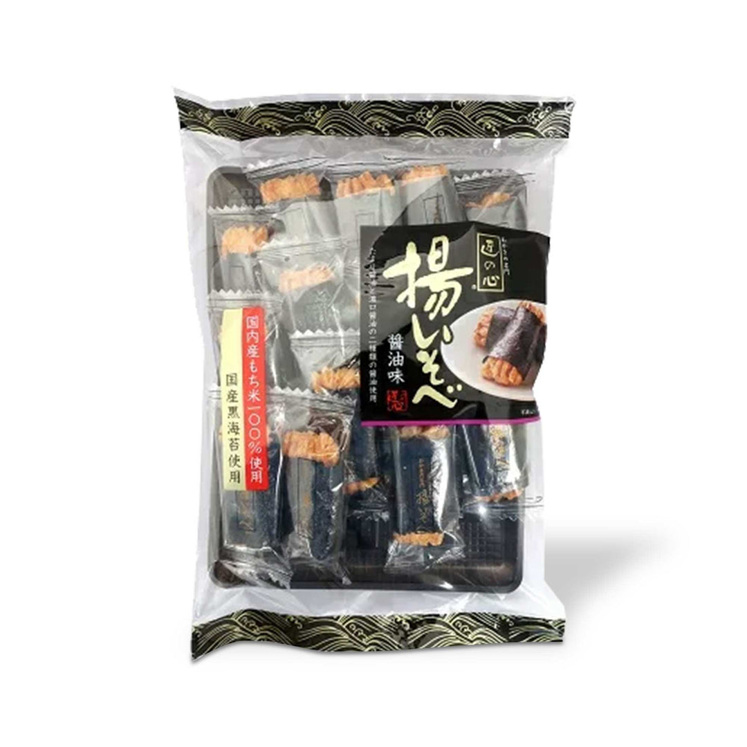 A package of Maruhiko Age Isobe Rice Crackers: Nori & Soy Sauce in a plastic bag.