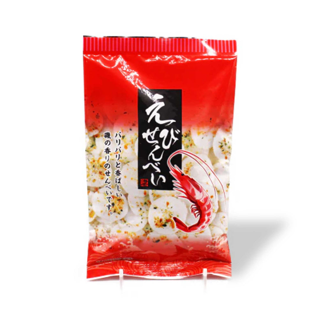 A bag of Taimatsuri Shrimp Senbei with a red and white background.