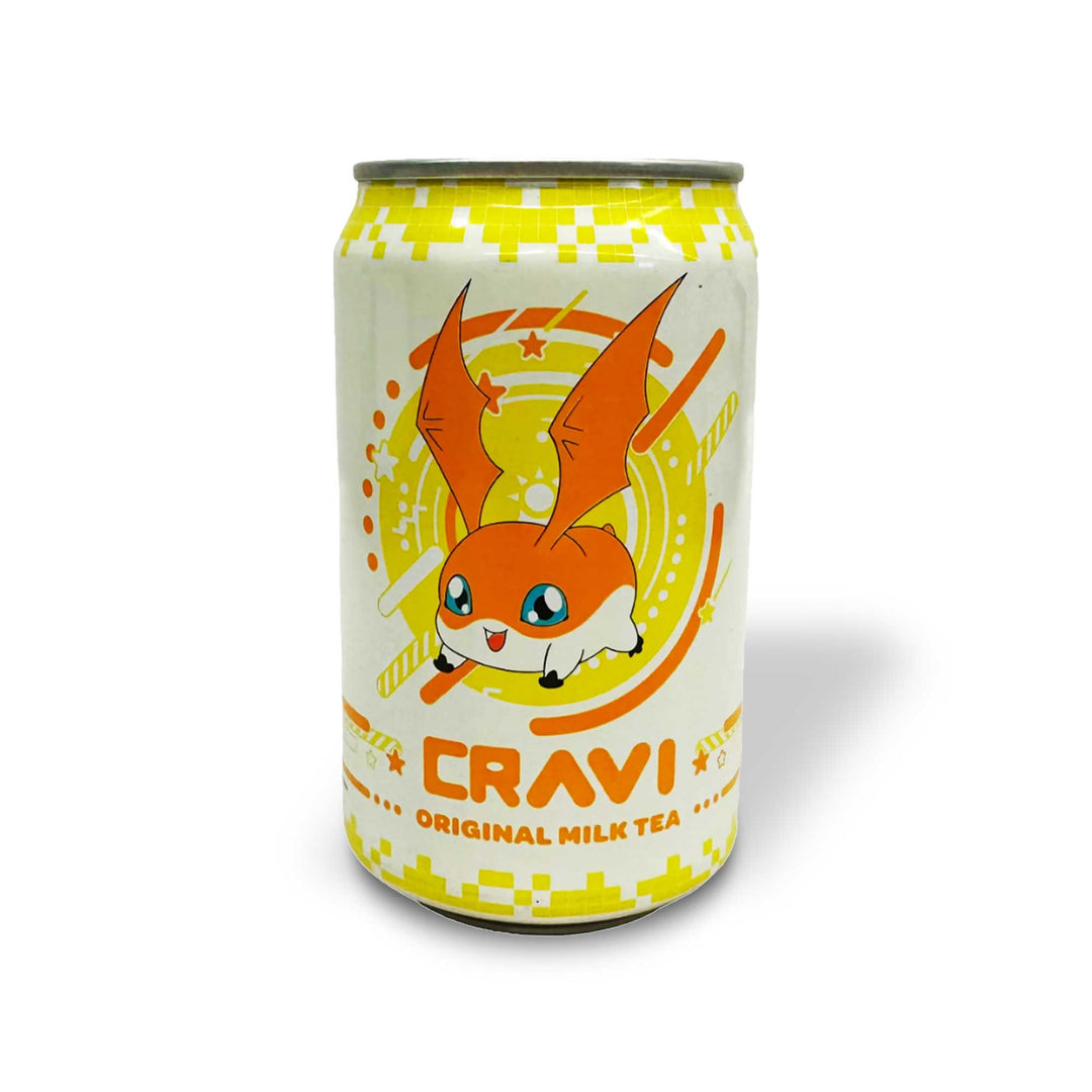 A can of Cravi Digimon Milk Tea: Original Patamon on a white background.