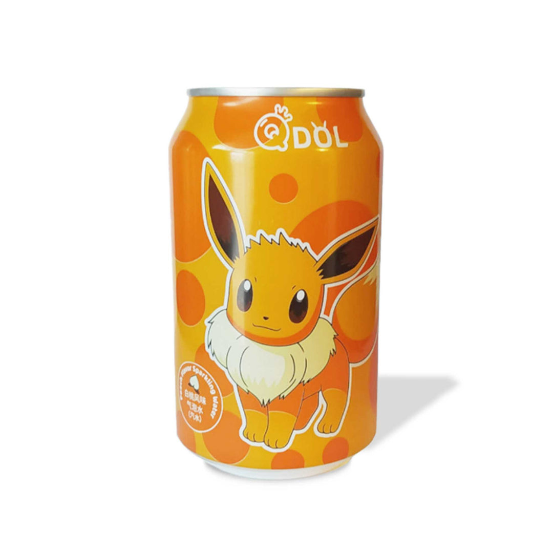 A can of QDol Pokemon Soda: White Peach Eevee with an orange Eevee on it.