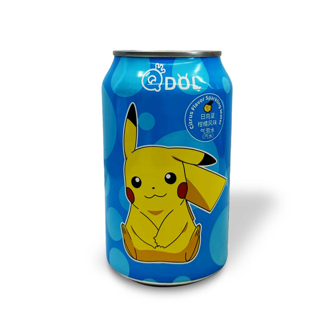 A can with a Citrus Pikachu on it, QDol Pokemon Soda by QDol Pokemon.