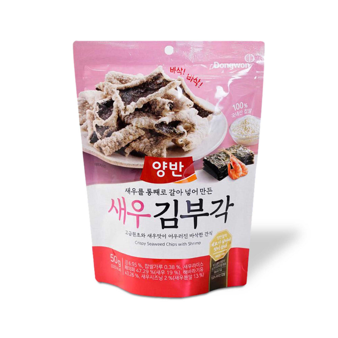A bag of Yangban Korean Seaweed Chips: Shrimp on a white background.
