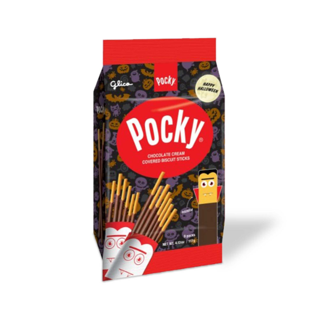 A bag of Glico Pocky: Halloween Chocolate (9-pack) sticks on a white background.