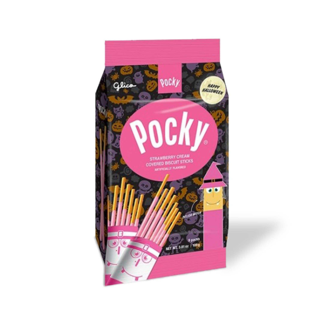 A package of Glico Pocky: Halloween Strawberry (9-pack) sticks on a white background.