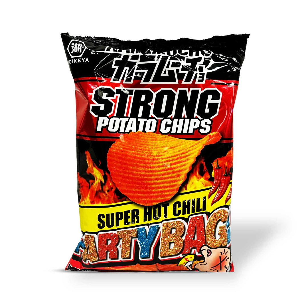Koikeya Karamucho Strong Chips: Super Hot Chili (Party Size) bag.