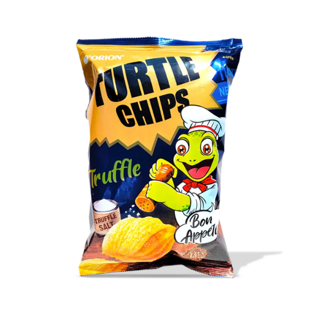 A bag of Orion Turtle Layered 4D Chips: Truffle with a cartoon turtle on it.