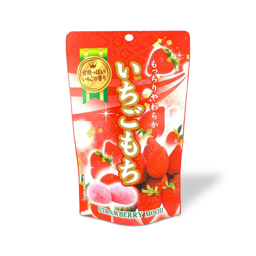 A bag of Seiki One-Bite Mochi: Strawberry candy with Japanese writing featuring strawberries.