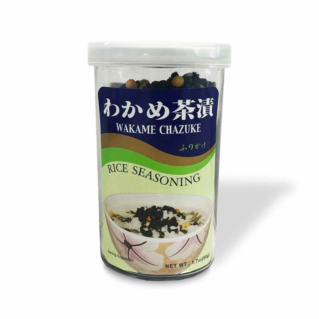 Ajishima Furikake Rice Seasoning: Wakame Chazuke in a jar on a white background.