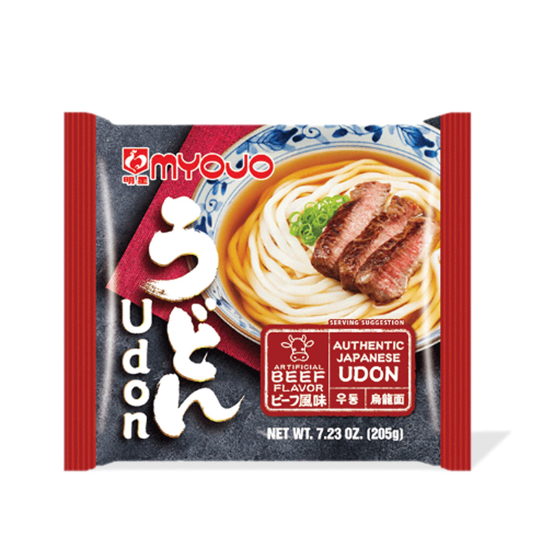 Indulge in the hearty satisfaction of chewy Myojo Instant Udon: Beef noodles soaked in flavorful udon soup, complete with succulent beef. Satisfy your udon soup cravings with this delicious Myojo Instant Udon: Beef.