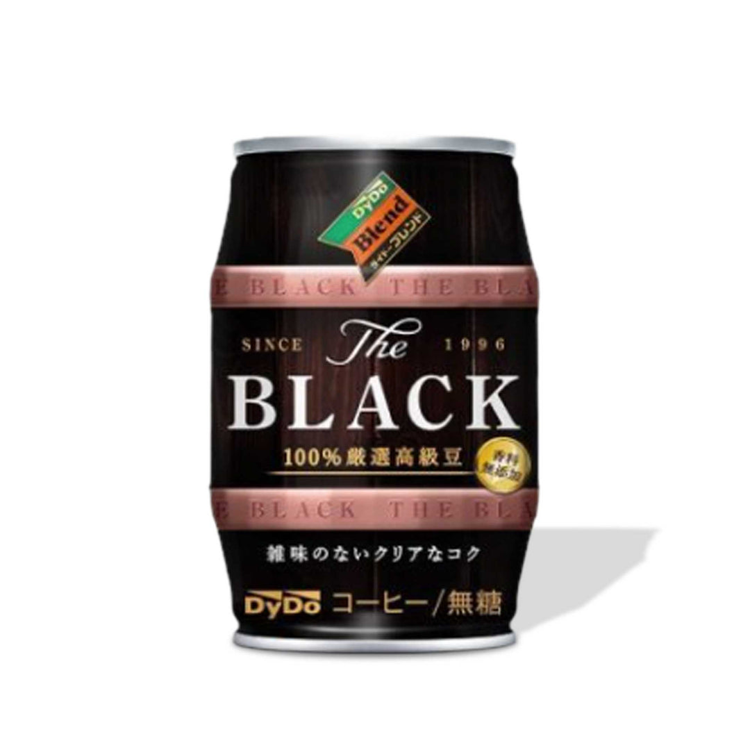 A can of DyDo Blend Barrel-Style Black Coffee with a rich flavor on a white background.