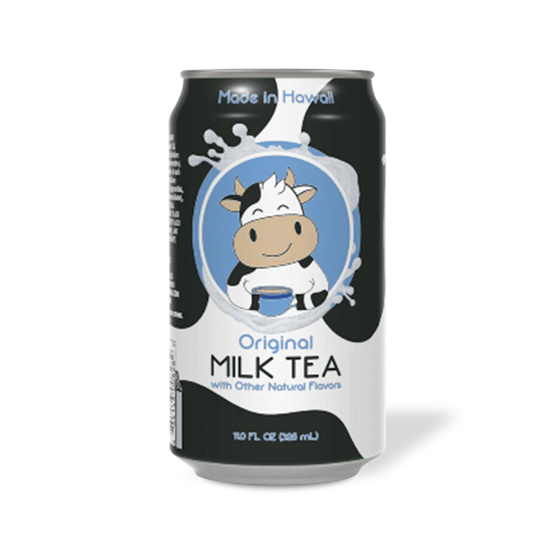 A convenient can of Itoen Sweet Milk Tea with a sweet flavor and an image of a cow.
