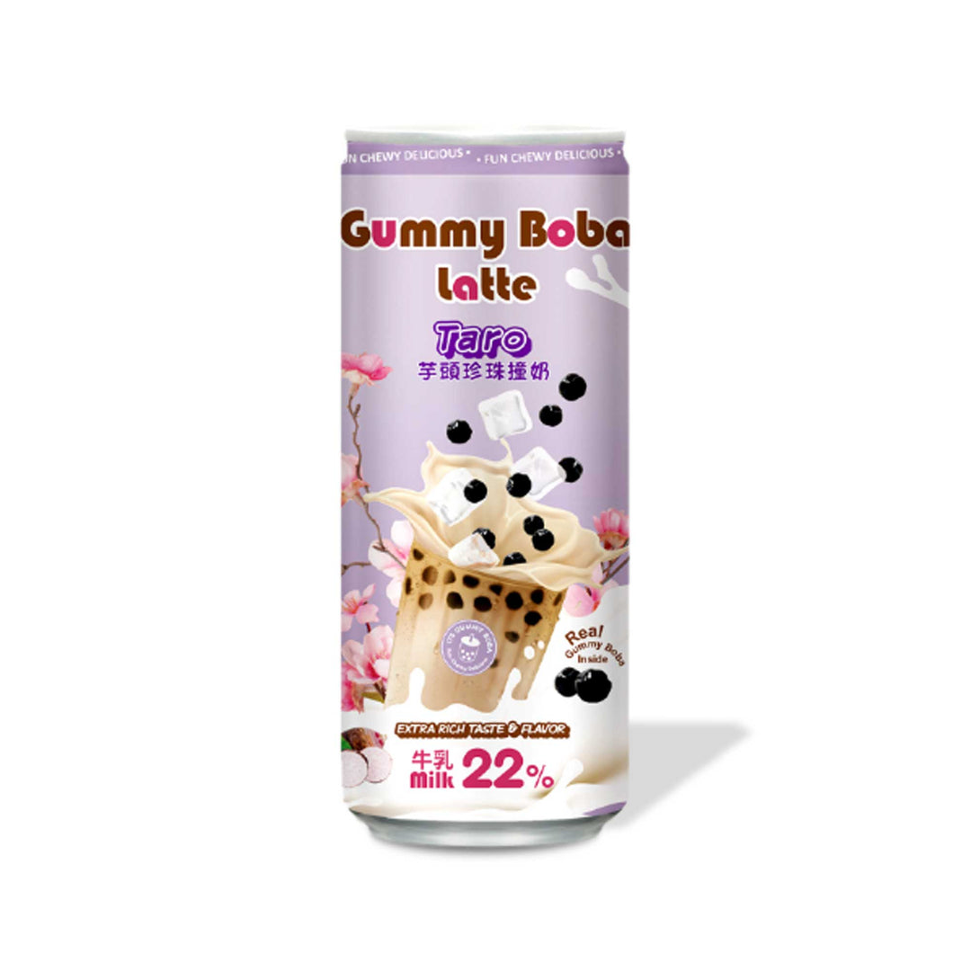 A can of O's Gummy Boba Latte: Taro by O's Bubble on a white background.