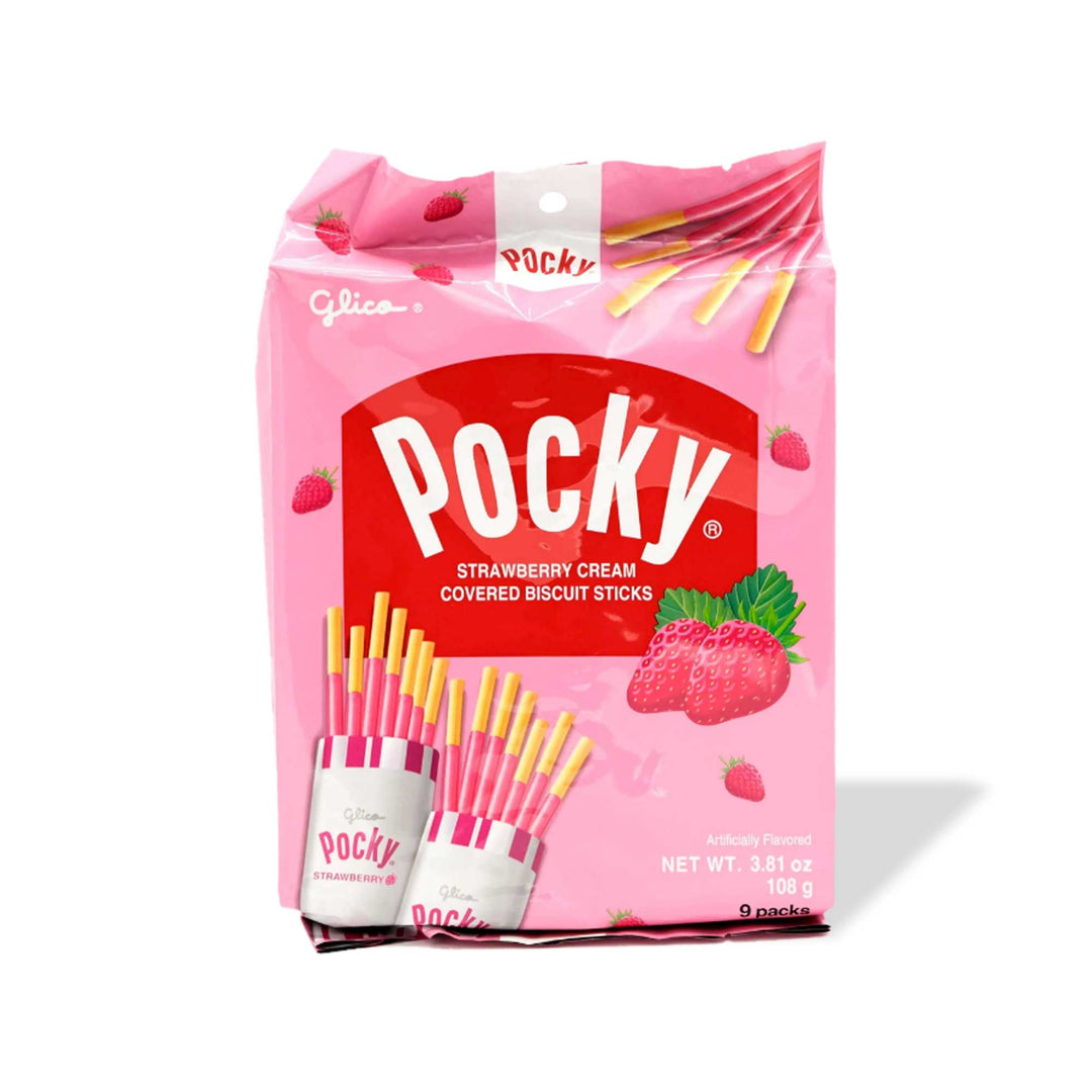 A Glico Pocky Family Pack: Strawberry (9-pack).