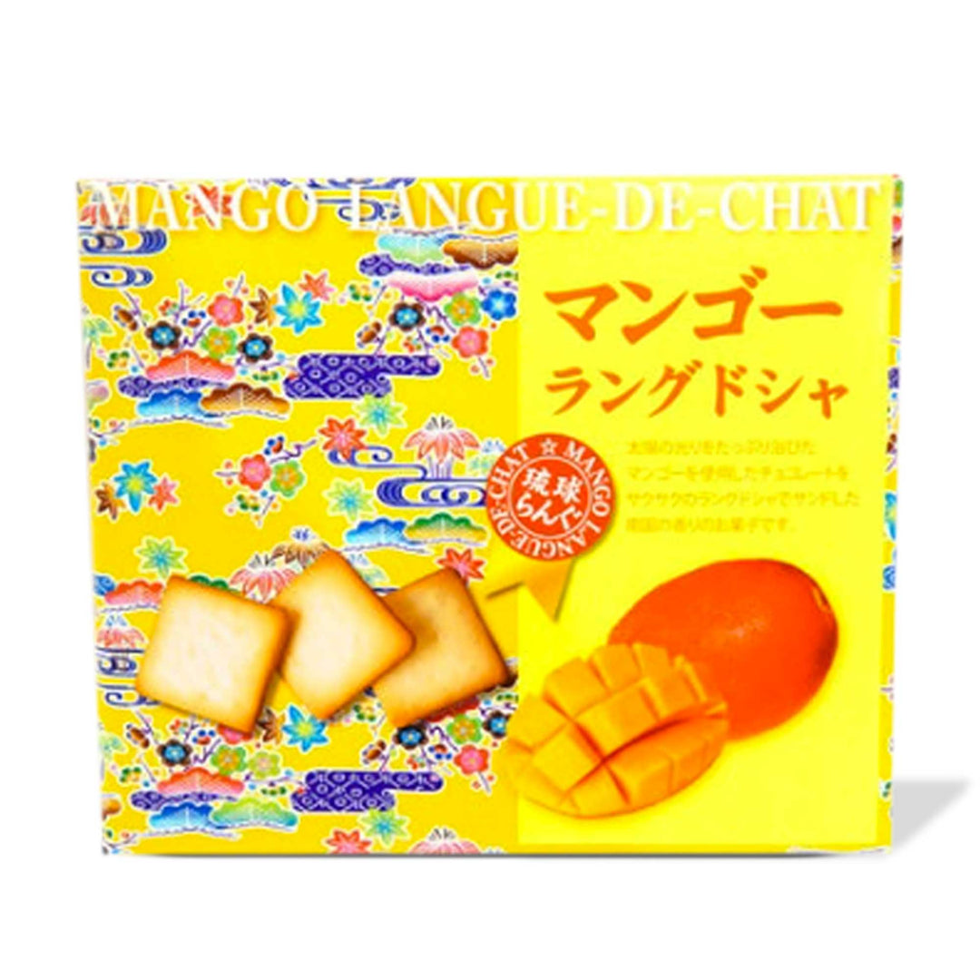 A box of Marutou Mango Langue De Chat Cookies (10 pieces), perfect to enjoy as is or as an ice cream topper.