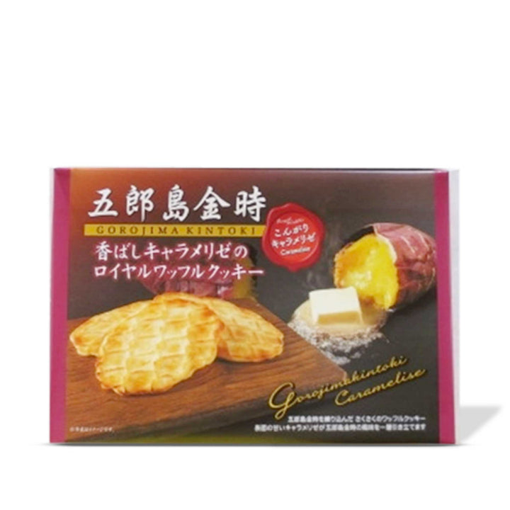 A package of Senjyuan Gorojima Kintoki Sweet Potato Waffle Cookies (18 pieces) on a white background.
