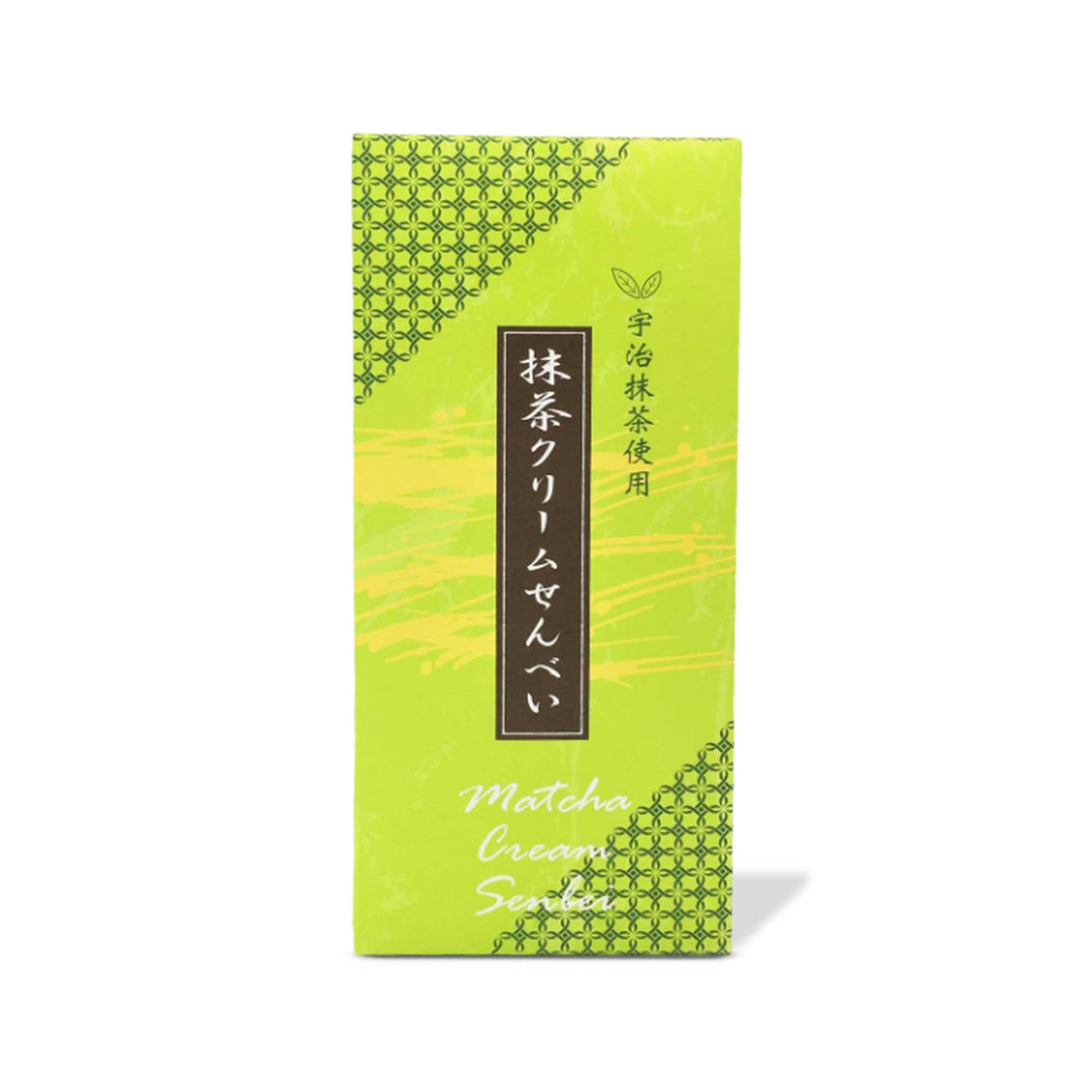 A box of Seki Matcha Cream Senbei Crackers (12 pieces) with Japanese writing on it.