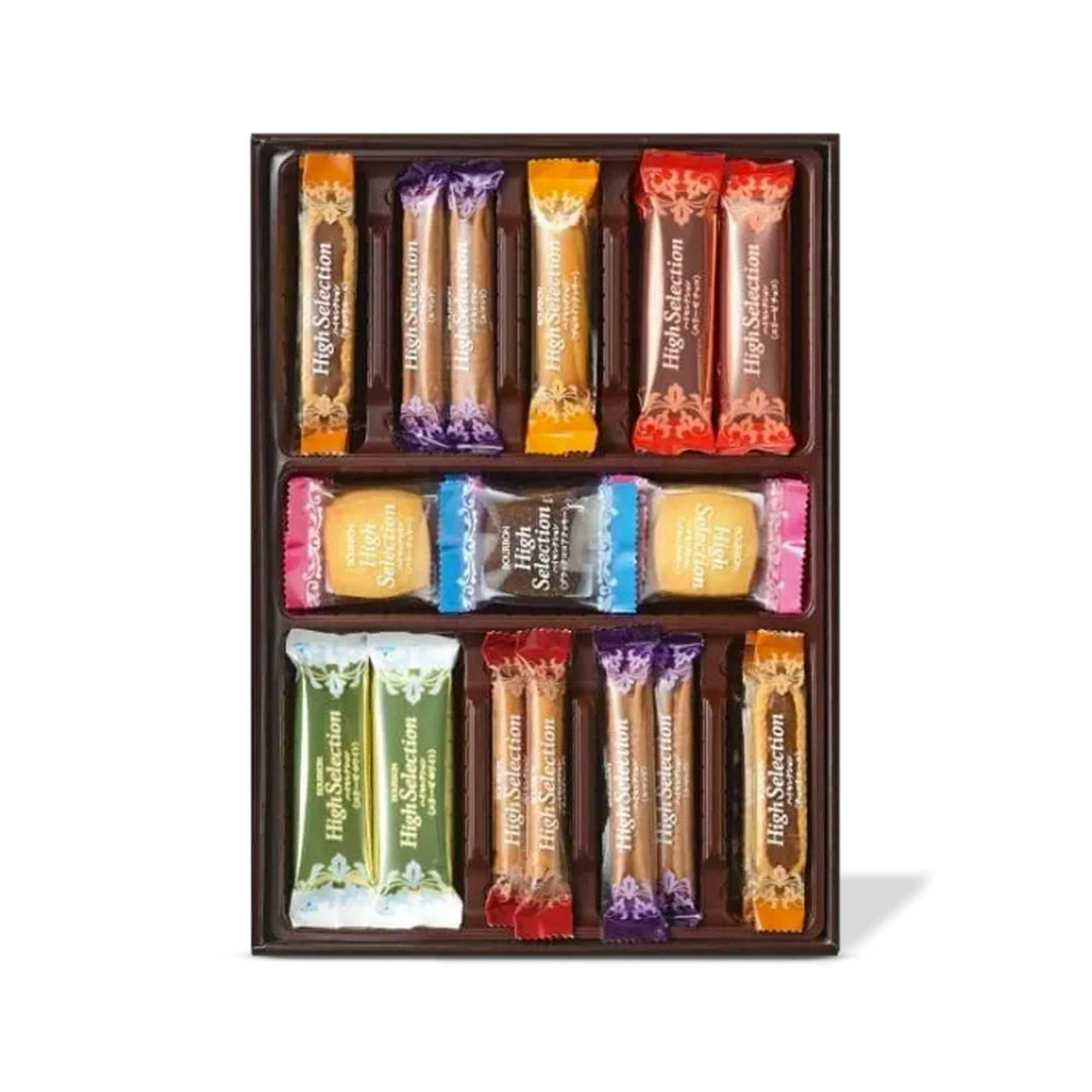 An assortment of Bourbon High Selection Assorted Cookies Gift Box (35 pieces) in a gift box.