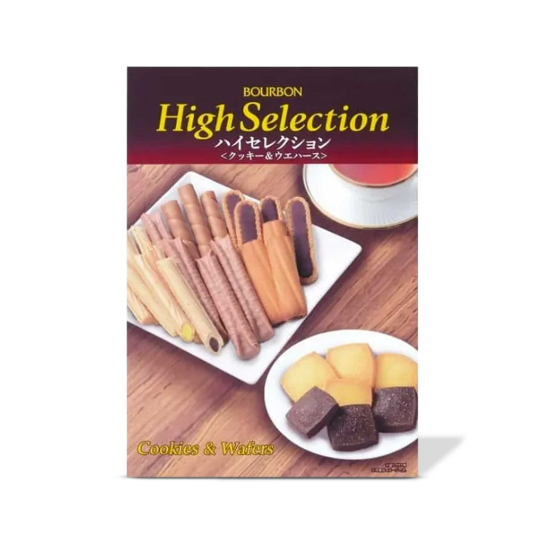 An assortment of Bourbon High Selection Assorted Cookies packed in a gift box.