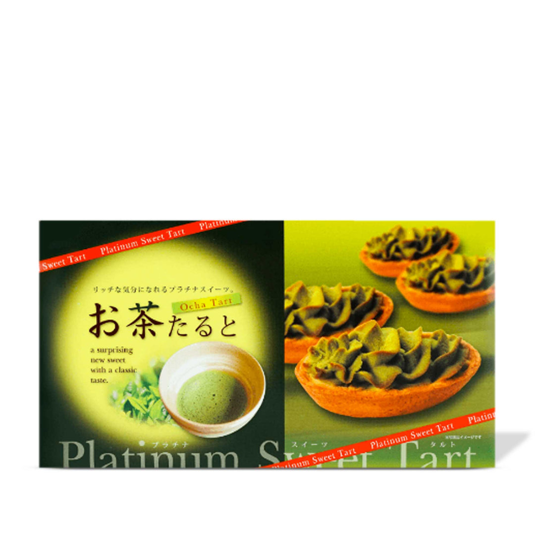A box of Takumiya Ocha Green Tea Tart (6 pieces), featuring a vibrant tea leaf on the packaging.