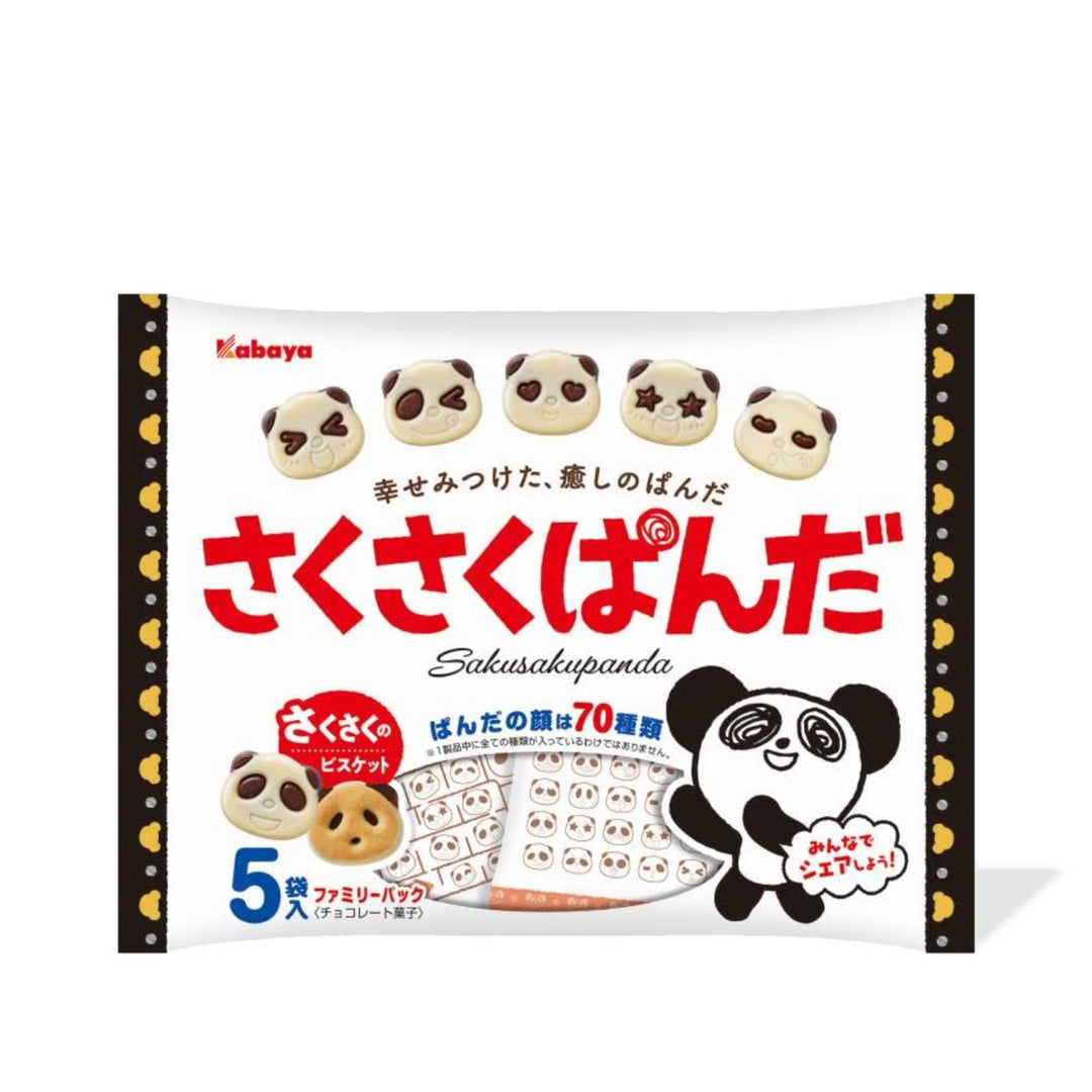 A package of Kabaya Sakusaku Panda Family Pack (5-pack) with panda shapes on them.